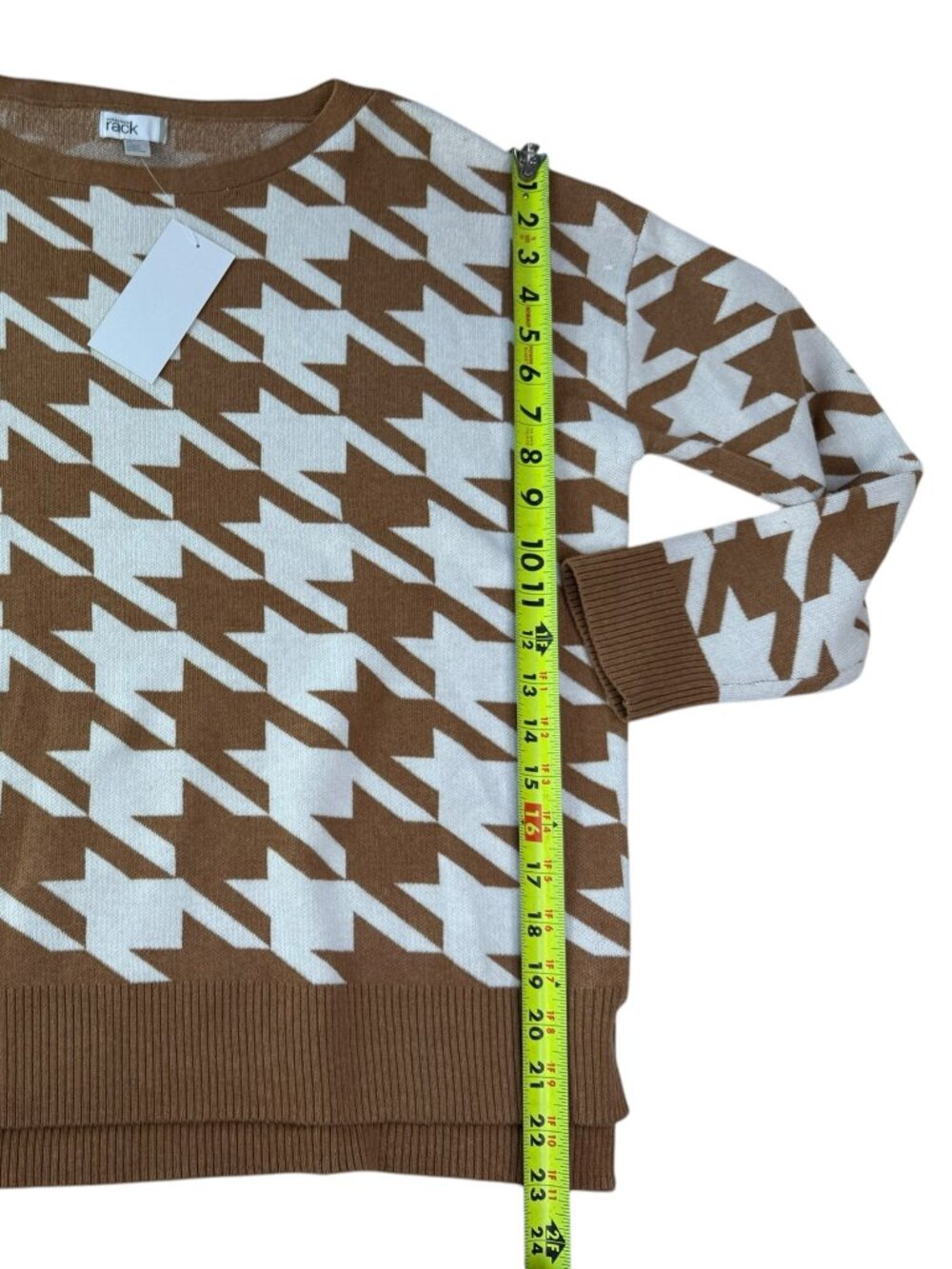 Nordstrom New NWT Sweater White Brown Tessellation Pattern. Size Women's M. - Picture 2 of 11